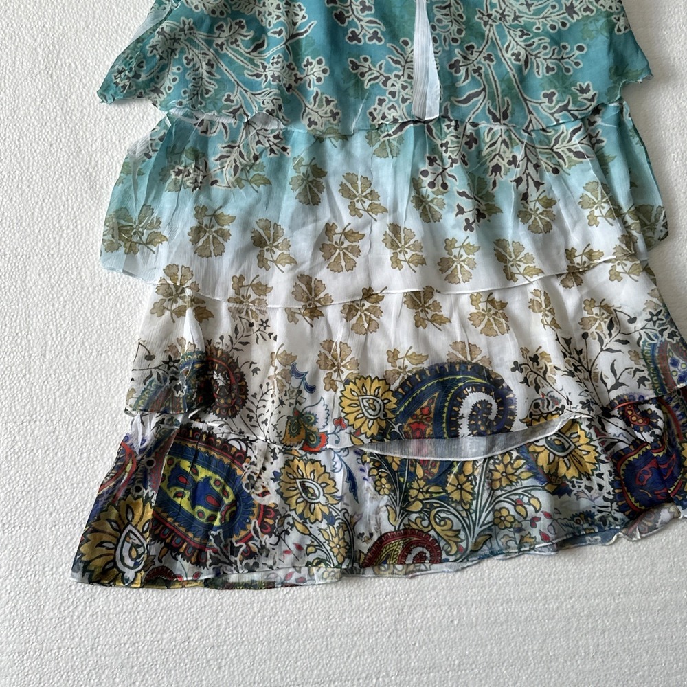 Y2K Boho Micro Mini Dress Blue Peasant Tiered Flutter Sleeve Festival Beach - Picture 3 of 8